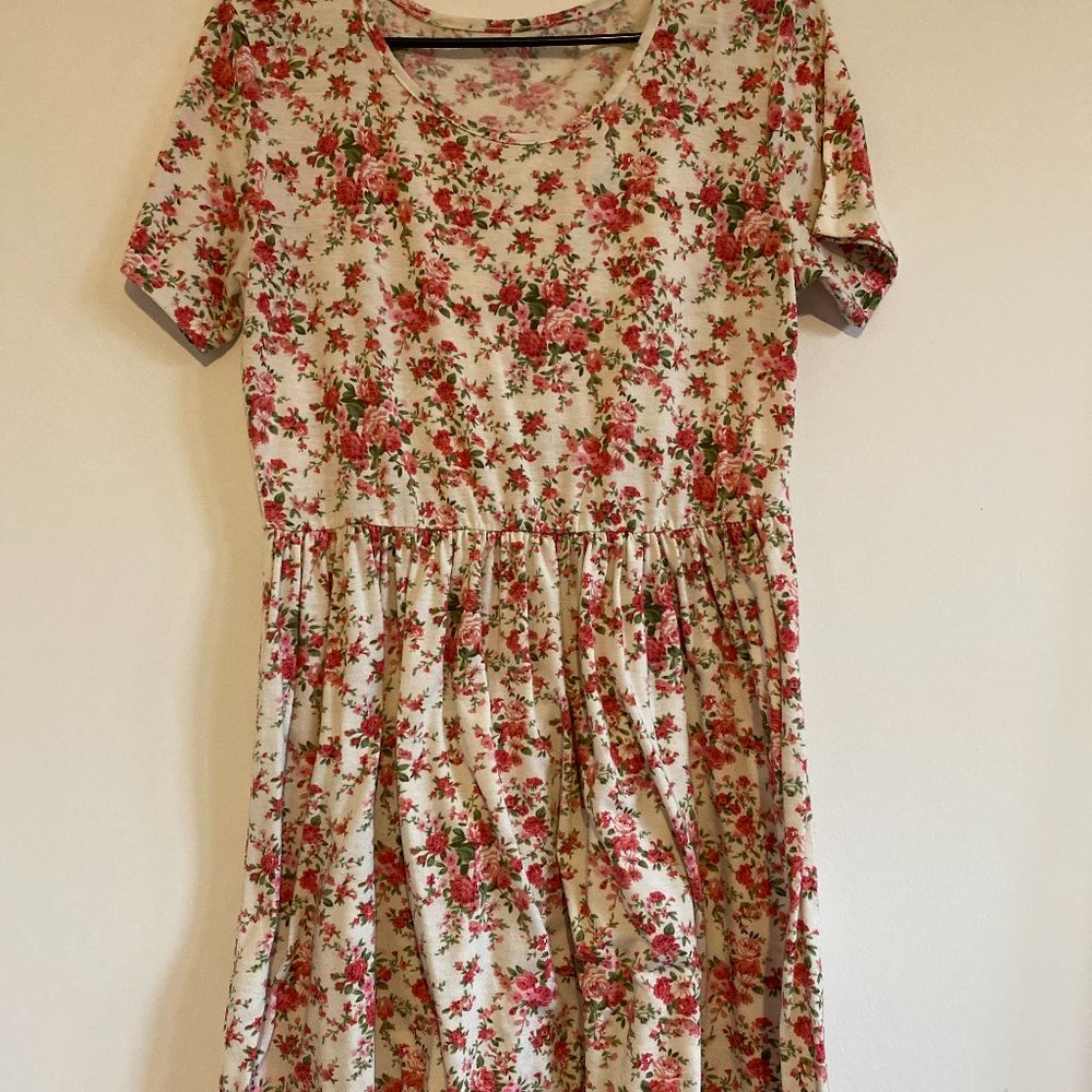 Pink floral stretchy cotton dress